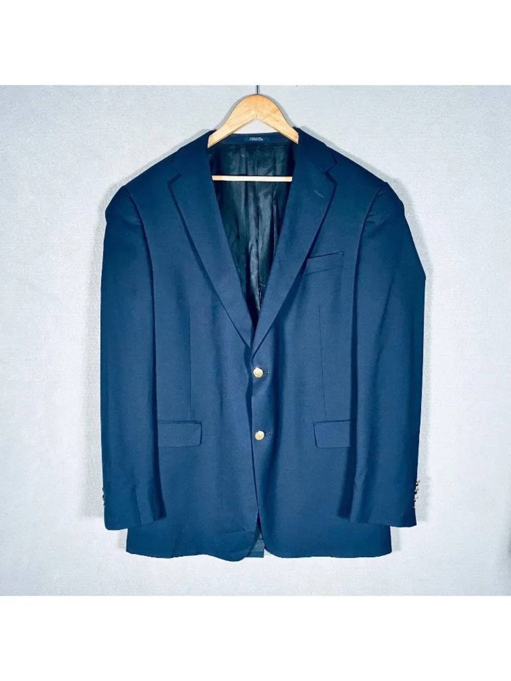 Vintage 90s Hart Schaffner Marx Blazer Mens 44L Blue Wool Sport Coat Jacket